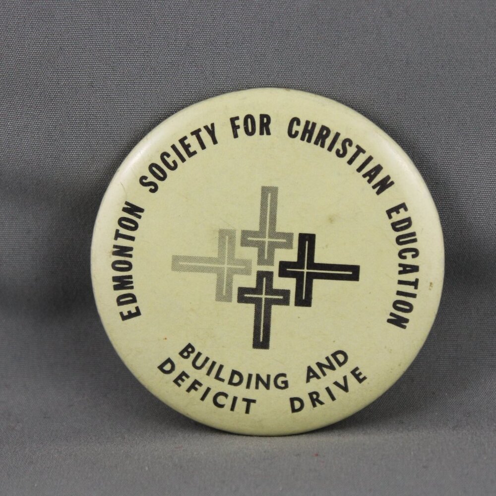 Vintage Religious Pin - Edmonton Society for Christian Eduction - Celluloid Pin